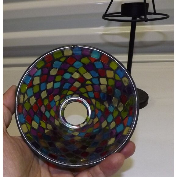 Mosaic Glass Table Votive Lamp Multicolor Stained Glass Shade Metal Base - Picture 8 of 13